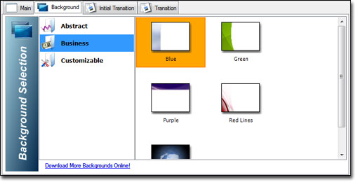 New Background selection interface